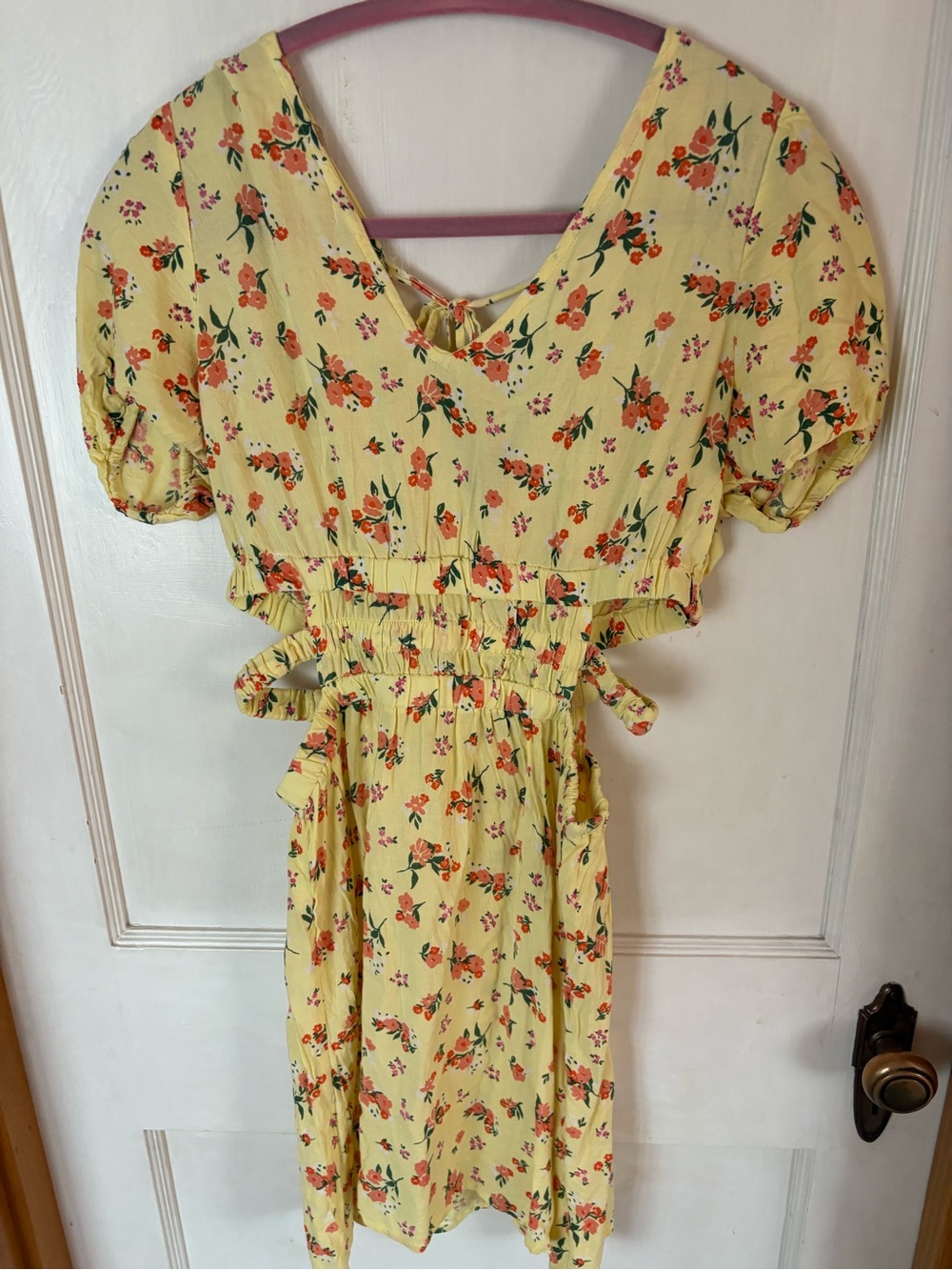 Yellow Floral Tie-Back Midi Dress